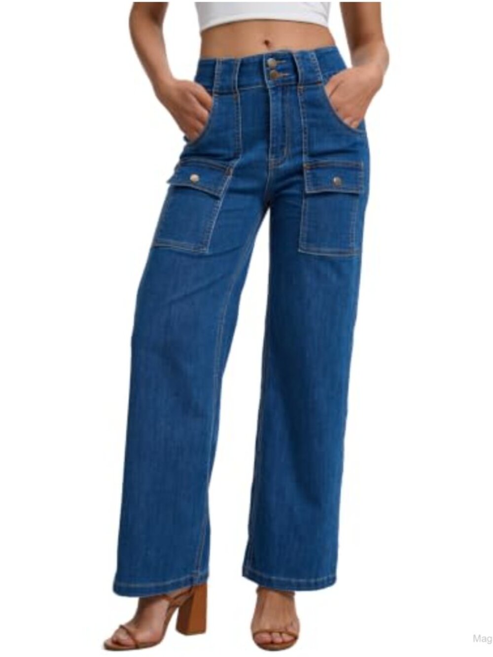 Women's High Waisted Wide Leg Boyfriend Jeans Stretchy Tummy Control Denim Pants